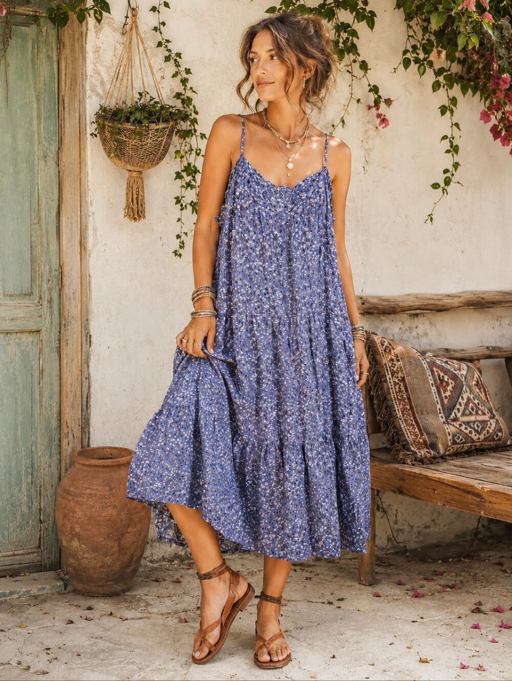NATURAL LIFE Purple Floral Spaghetti-Strap Maxi Dress
